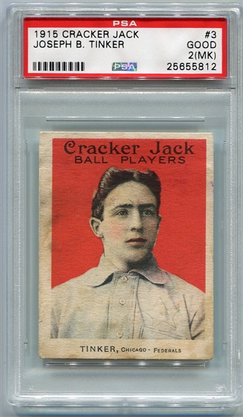 E145-2 1915 Cracker Jack #3 Joseph B. Tinker PSA 2MK