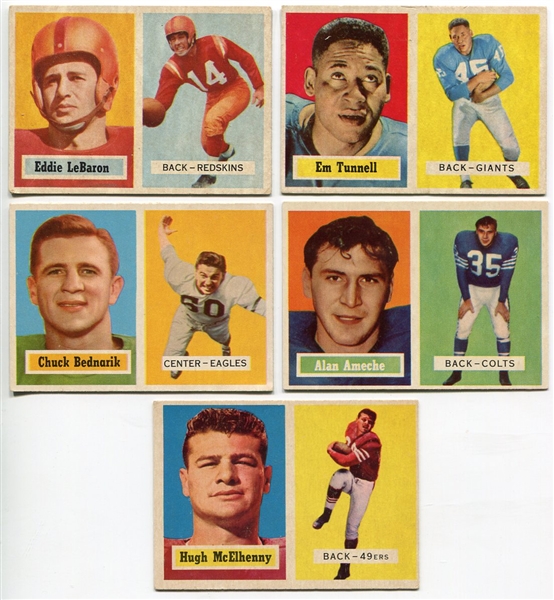 1957 Topps Football Lot of 5 Different Stars and HOFers VG-EXMT