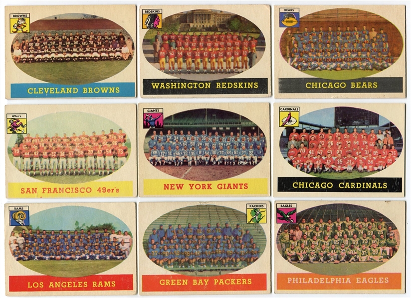 1958 Topps Football Lot of 12 Different Team Cards