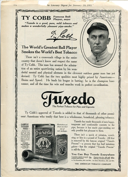 1915 Ty Cobb Tuxedo Tobacco Magazine Ad