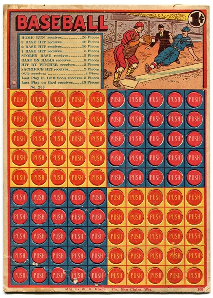 1930s W. H. Brady One Cent Baseball Punch Board Unused