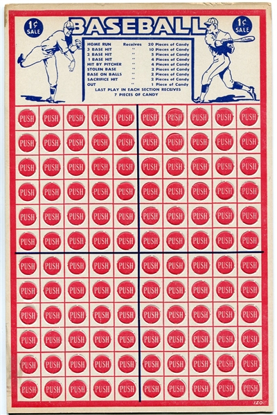 1950s Baseball Punchboard Unused