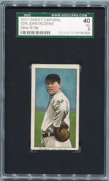T206 John McGraw Glove at Hip With Unusual Yellow Alignment Mark SGC 40