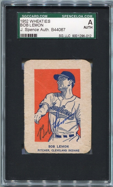 1952 Wheaties Bob Lemon Autographed SGC/J. Spence AUTH