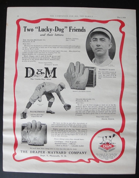 1924 Draper-Maynard Large Magazine Ad Frank Frisch Everett Scott