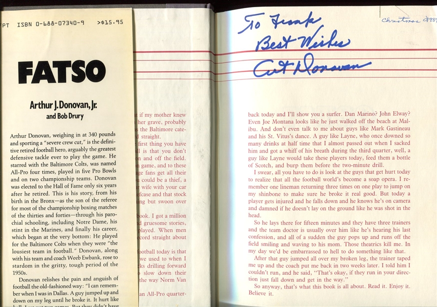 Art Donovan Signed Hardback Book "Fatso"