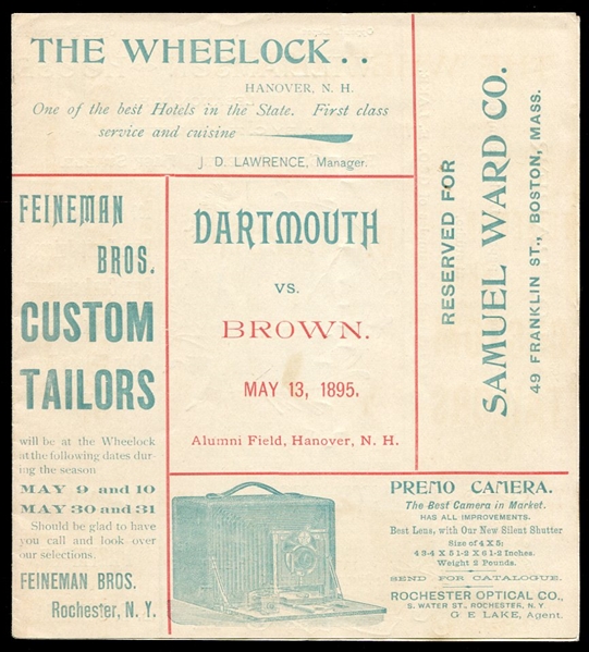 1895 Dartmouth vs. Brown Baseball Program w/Football Advertising Insert