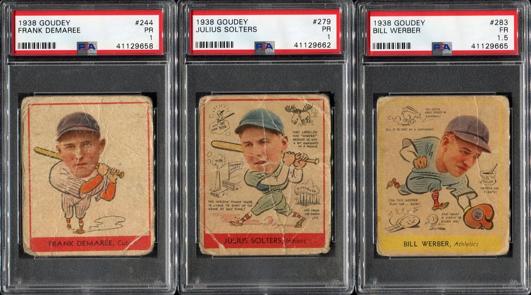 1938 Goudey Heads-Up Lot of 3 PSA Graded