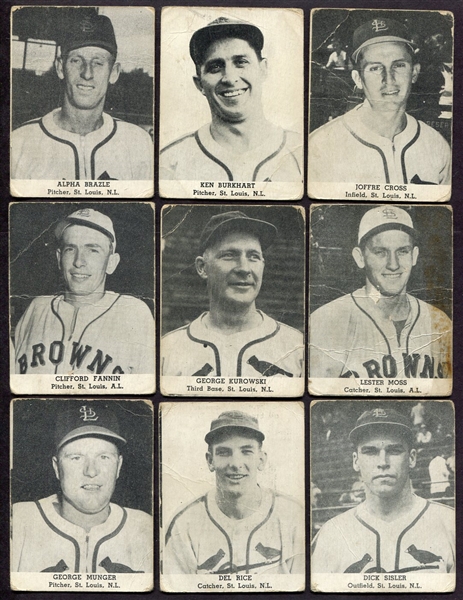 1947 Tip Top Bread Lot of 11 Different St. Louis Browns/Cardinals