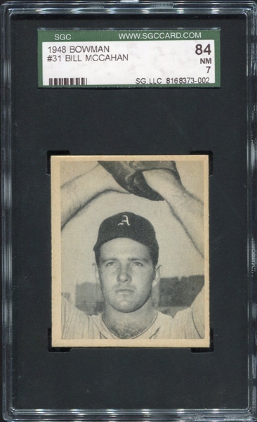 1948 Bowman #31 Bill McCahan Philadelphia Athletics SGC 84