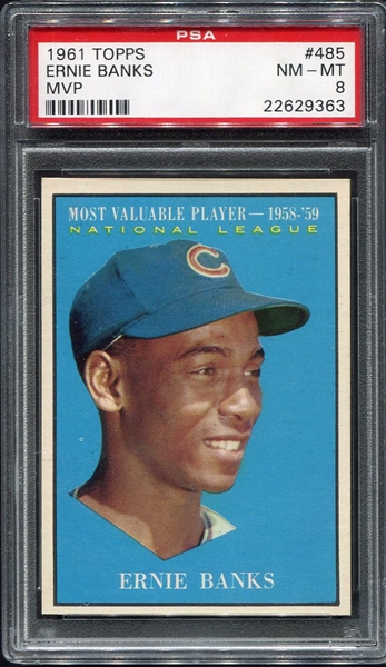 1961 Topps #485 Ernie Banks MVP PSA 8 Nrmt-Mt