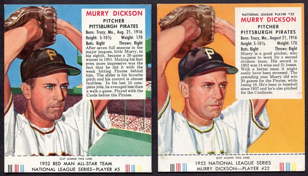 1952 & 1953 Murry Dickson Red Man Tobacco Cards W/Tabs