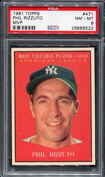 1961 Topps MVP #471 Phil Rizzuto New York Yankees PSA 8