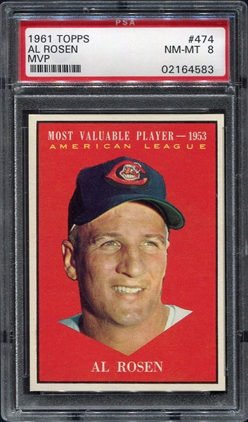 1961 Topps MVP #474 Al Rosen Cleveland Indians PSA 8