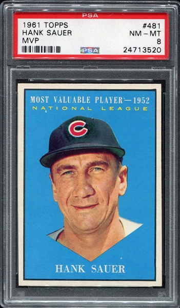 1961 Topps MVP #481 Hank Sauer Chicago Cubs PSA 8
