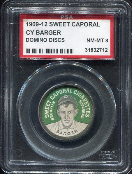 PX7 1909-12 Sweet Caporal Domino Disc Cy Barger PSA 8 
