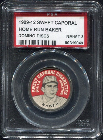 PX7 1909-12 Sweet Caporal Domino Disc Home Run Baker PSA 8