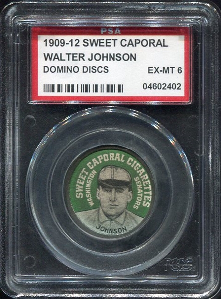 PX7 1909-12 Sweet Caporal Domino Disc Walter Johnson PSA 6