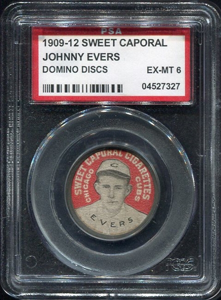 PX7 1909-12 Sweet Caporal Domino Disc Johnny Evers PSA 6