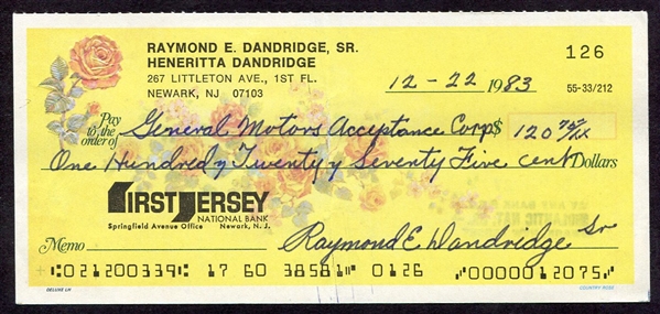 Ray Dandridge Signed Personal Check