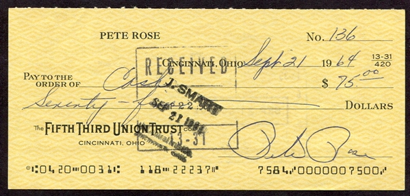 Pete Rose Signed Personal Check