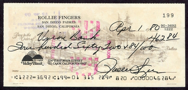 Rollie Fingers Signed Personal Check