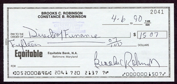 Brooks Robinson Signed Personal Check