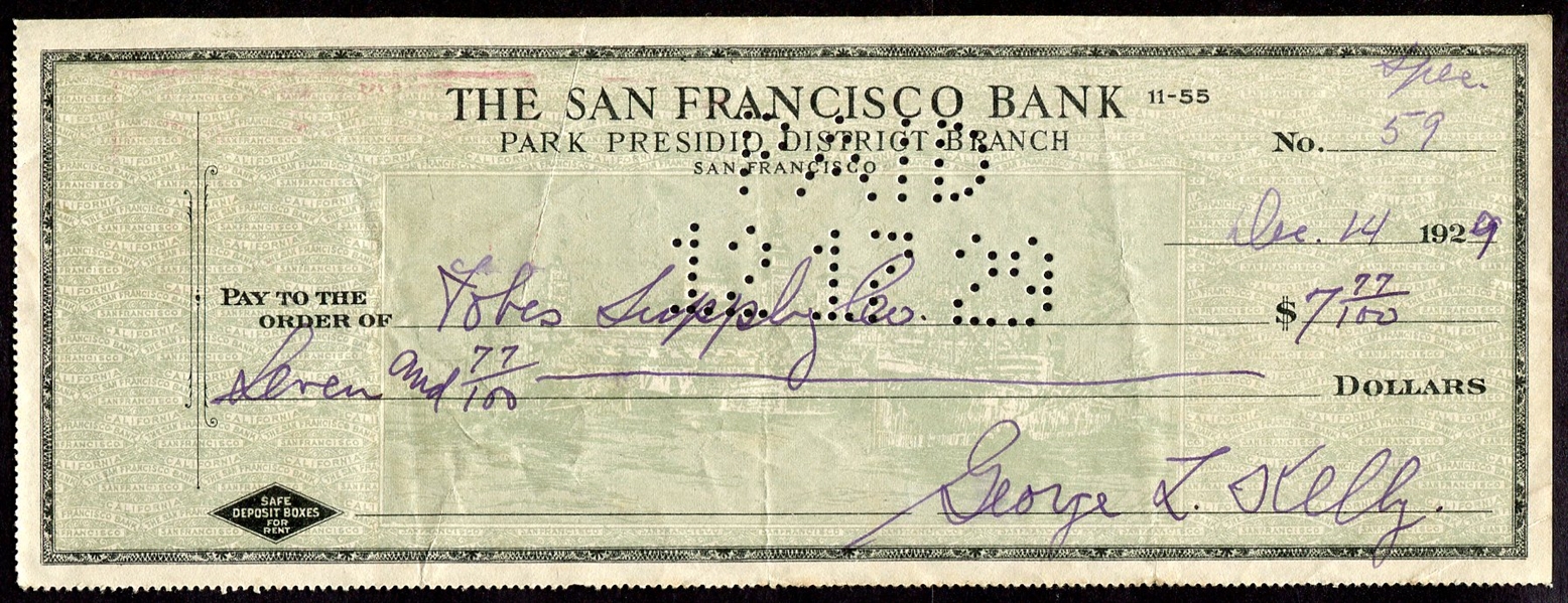 George "Highpockets" Kelly Signed Check