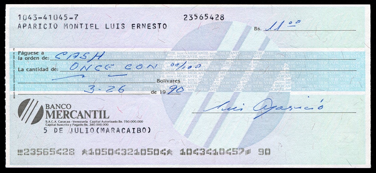 Luis Aparicio Signed Check