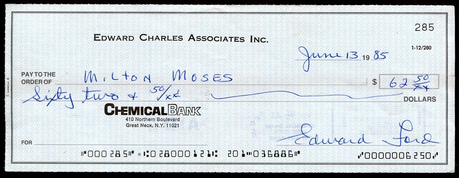 Whitey Ford Signed Check