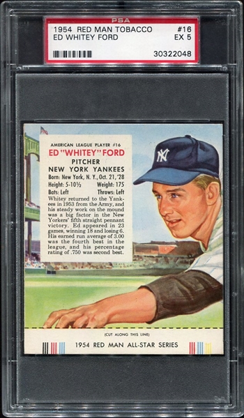 1954 Red Man Tobacco With Tab #16 Whitey Ford PSA 5