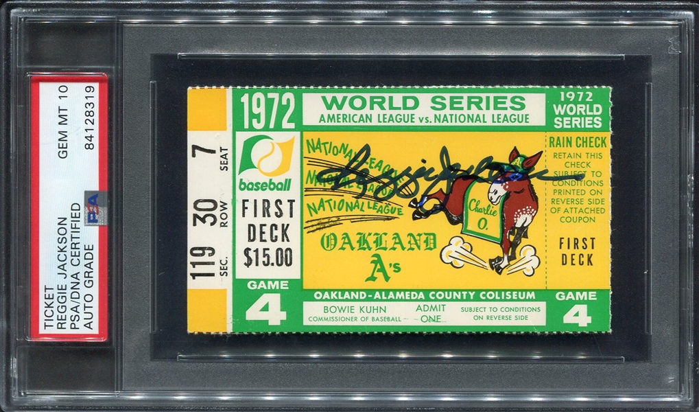 1972 World Series Ticket Autographed by Reggie Jackson PSA/DNA Gem Mint 10