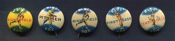 1932 PR-311 Baseball Position Pins 4 Blue Sox & 1 Green Sox