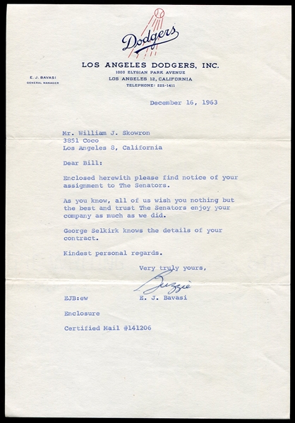 Bill Skowron 4 Piece Lot w/Dodgers Release Letter & Notice