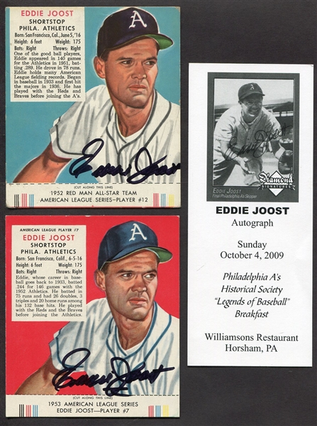 1952 & 1953 Red Man Eddie Joost Autographed Cards