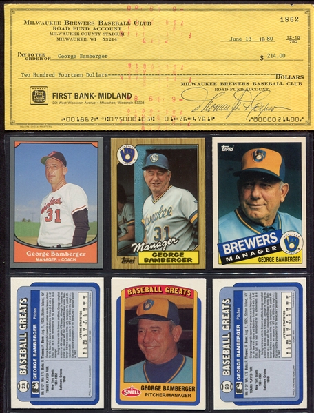 George Bamberger Endorsed Milwaukee Brewers Check Plus More