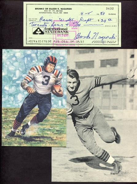 Bronco Nagurski Signed Personal Check and Misc Cards