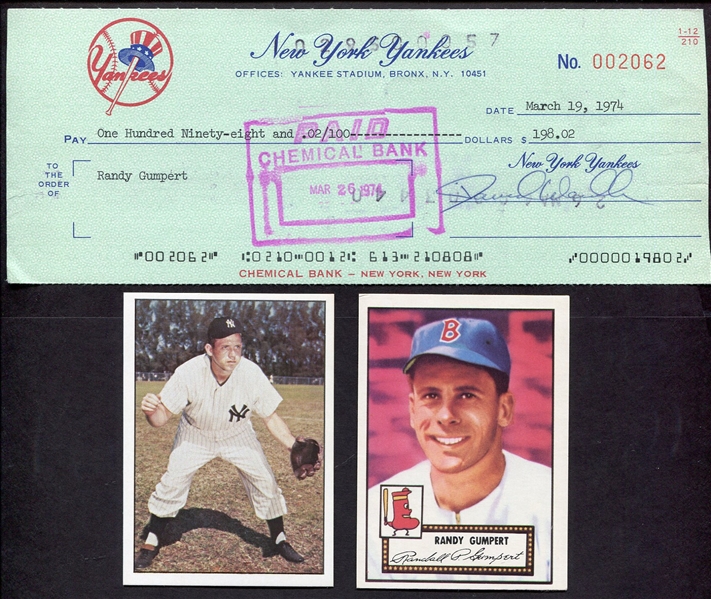 Randy Gumpert New York Yankees Check & Signed Photo Plus More