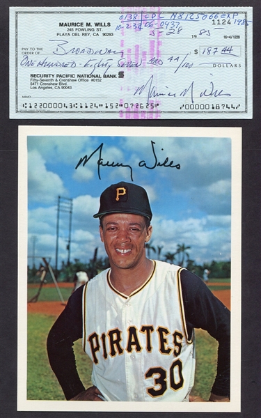 Maury Wills Signed Personal Check & 8 Cards