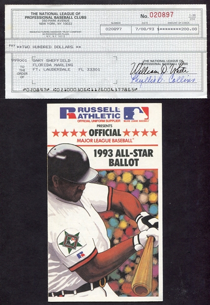 Gary Sheffield Endorsed National League Check Plus Cards