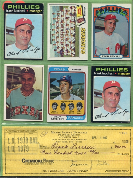 Frank Lucchesi Signed Check With 6 Vintage Cards