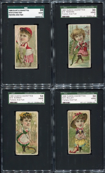 N74 Dukes Cigarettes Fishers and Fish 5 Different All SGC Graded