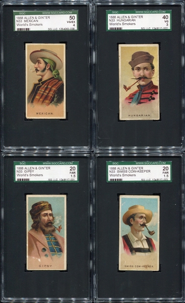 N33 Allen & Ginter Worlds Smokers 4 Different All SGC Graded