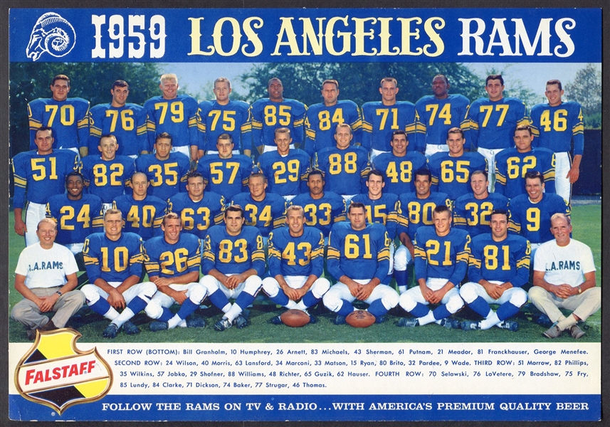 1959 1960 & 1961 Los Angeles Rams Falstaff Beer Team Photos