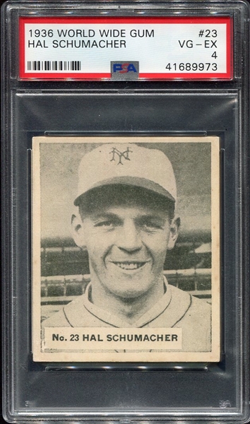 V355 1936 World Wide Gum #23 Hal Schumacher New York Giants PSA 4