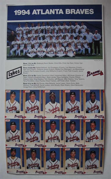1994 Lykes Atlanta Braves Complete Fold-out Perforated Card Set
