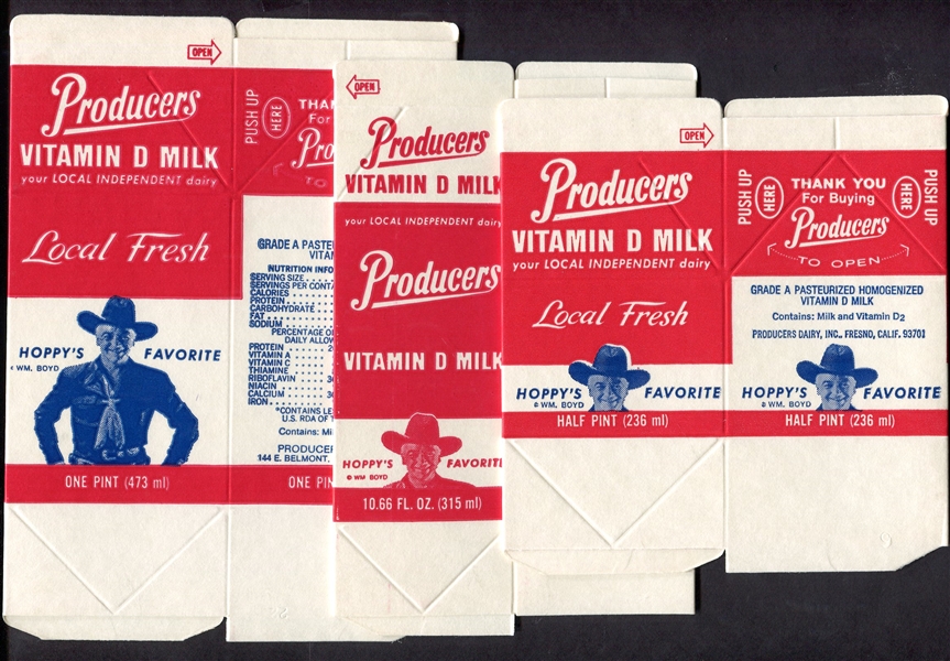 1950s Hopalong Cassidy Hoppys Best Milk Cartons 3 Different