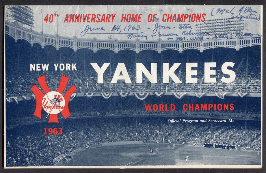 1963 New York Yankees Program Signed by Announcer Mel Allen