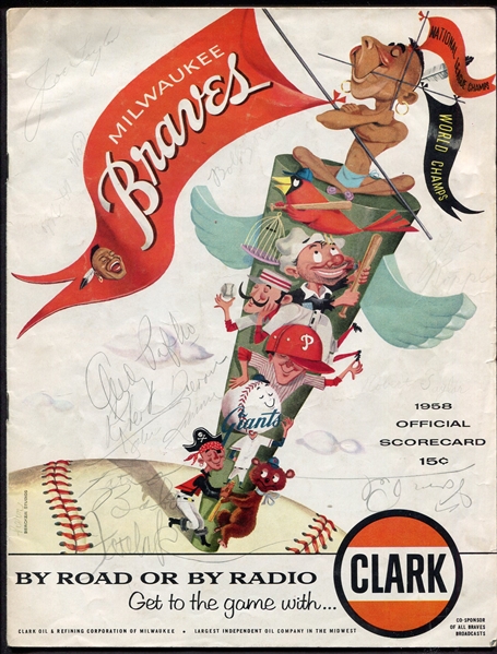 1958 Milwaukee Braves vs. Pirates Scorecard w/Multiple Autographs