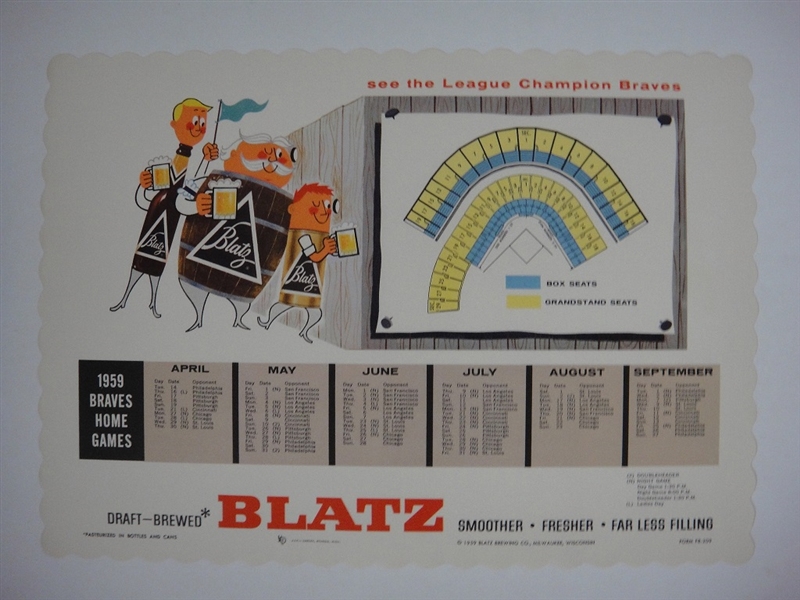 1959 Blatz Milwaukee Braves Placement